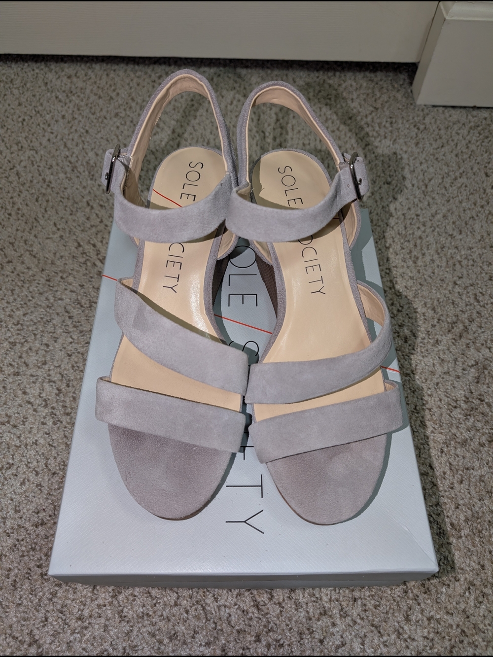SOLE SOCIETY Women's Gray Suede Strappy Sandals
